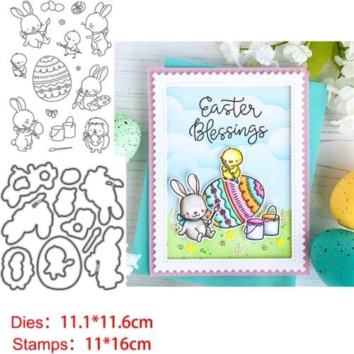 Animal Rabbits Drawing Clear Stamps and Metal Cutting Dies DIY Scrapbooking Paper Photo Album Crafts Seal Punch Stencils New