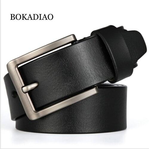 BOKADIAO mens genuine leather belt vintage Alloy Pin Buckle Black Cowskin waist belt Luxury designer Belts for Men high quality