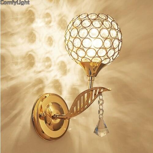 Crystal Gold Wall Lamp Bedside Bedroom Light on wall Sconce Kitchen shop Bar restaurant Dinning room E27 Iron Lighting Fixtures