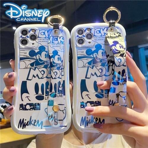 Disney Mickey Wristband Soft Phone Case for iPhone 12 Pro Max 11 X XR XS Max 7 8 Plus SE 2020 Back Cover Silicone Bracket Shell