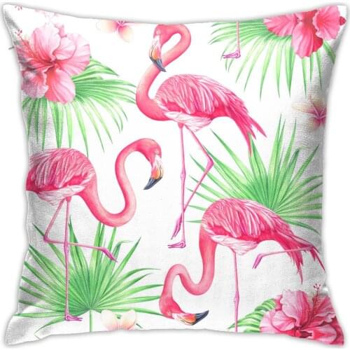 Kawaii Hawaiian Style Tropical Flamingos Sofa Plush Pillow Cushion Tropical Green Leaf Home Decoartion Pillow Case Girl Gift