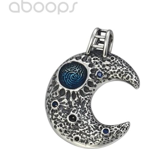 Vintage 925 Sterling Silver Crescent Moon Shape Pendant for Men Women,Free Shipping