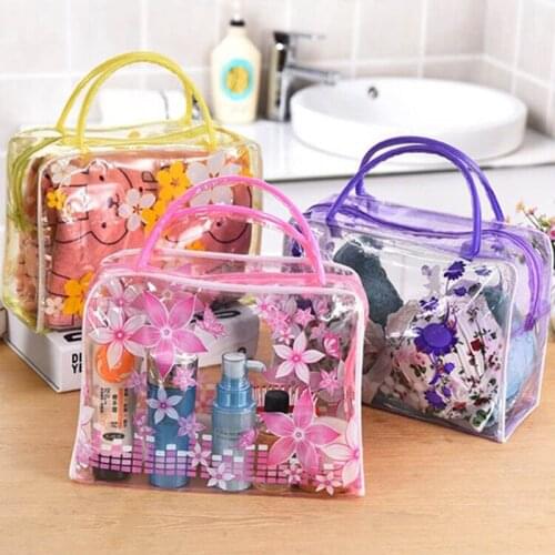 High Capacity Transparent PVC Floral Toiletry Bathing Storage Waterproof Make Up Organizer Cosmetics Bag