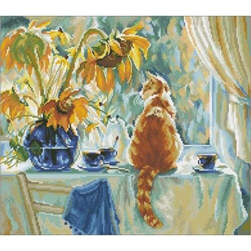 Cat and sunflower patterns Counted Cross Stitch 11CT 14CT 18CT DIY Cross Stitch Kits Embroidery Needlework Sets home decor