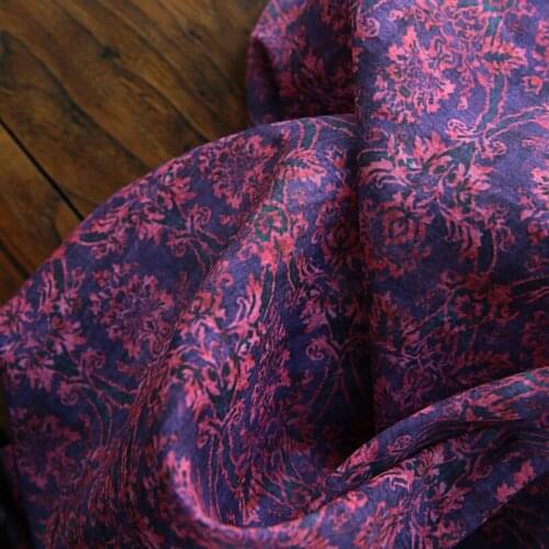 High-quality, high-count and high-ramie cotton fabric Purple Printing fabrics High-end clothes skirt tissu