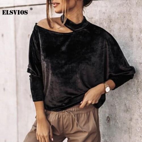 Autumn Winter New O Neck Bat Sleeves Golden Velvet Blouses Solid Color Casual Pullover Irregular Office Lady Loose Elegant Tops