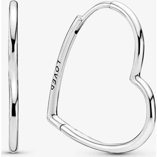 Real 925 Sterling Silver Asymmetrical Heart Hoop Earrings For Women Fashion Luxury Me Series Dangle Charm Earring Jewelry
