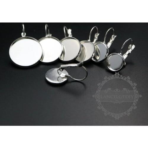 10/12/14/16/18/20MM silver color brass round earrings hooks bezel DIY earrings supplies 1702154