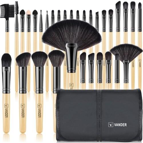 VANDER 32pcs Pro Makeup Brushes High Quality Natural Synthetic Hair Makeup Brush Tools Kit, Wooden
