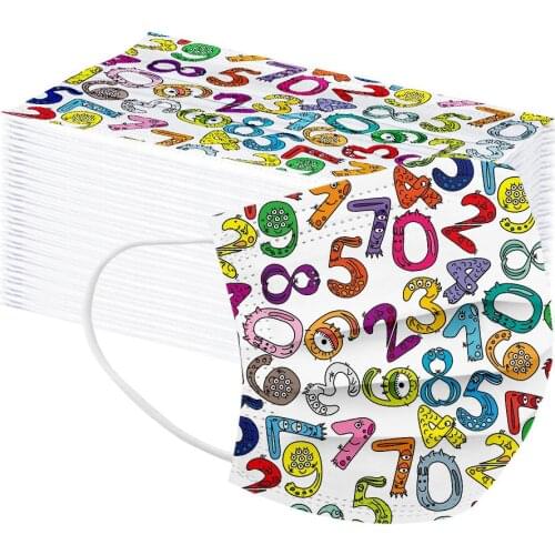 50Pcs Kids Disposable Ski Fasemask Fashion Letter Cloth Mouth Masque Non-Woven 3 Layer Earloop Mascarillas Balaclava Cap Bandana