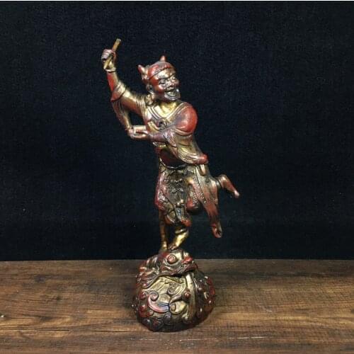 8" Tibet Buddhism Old Bronze Cinnabar Lacquer Kui Xing Dian Dou Gold List Title Test God Test God step up Enshrine the Buddha