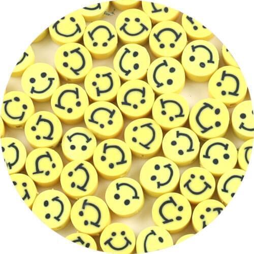 30pcs 10mm Yellow Smile Face Beads Polymer Clay Spacer Loose Beads for Jewelry Making Bracelet DIY Necklace Accessories