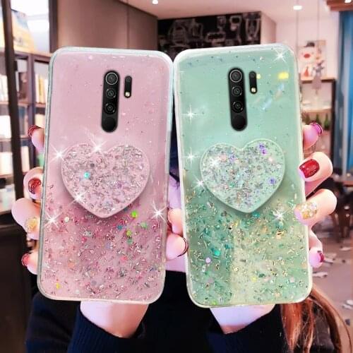 Bling Glitter Heart Holder Case For Xiaomi Redmi Note 8 Pro Case Soft Silicone Cover Xiaomi Redmi Note 7 8T Note8 8Pro 8 T Cover