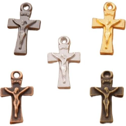 5colors Crucifix Cross Charm Beads Antique Silver/Gold/Bronze/Copper/Gun Black Pendants Jewelry DIY L431