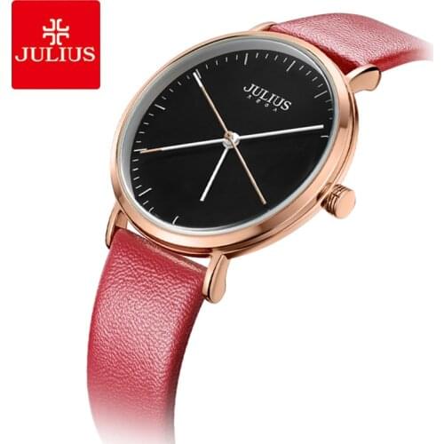 Julius Brand Simple Round Big Dial Quartz Woman Watch Lady Sport Leather Waterproof Dress Wristwatches 2018 Reloj Mujer Clock