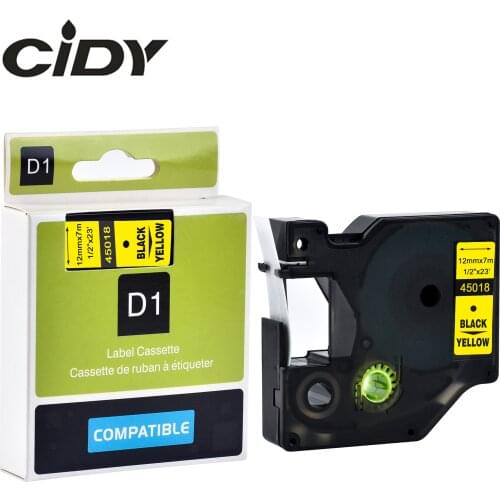 CIDY 50pcs Black on Yellow 45018 12mm*7m for dymo label printers for DYMO LM160 LM280 PNP
