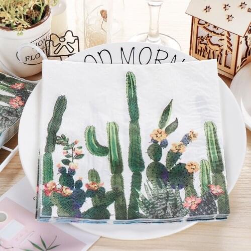 Decoupage wedding vintage napkin paper green tissue cactus flower handkerchief birthday party X-mas elegant serviettes decor 20