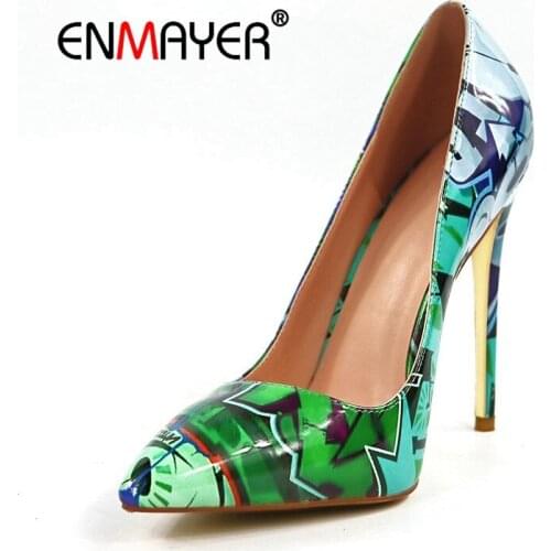 ENMAYER PU Basic Super High Thin Heels Women Shoes Pointed Toe Casual Zapatos De Mujer De Moda 2019 De Vestir Size 35-45 LY1249