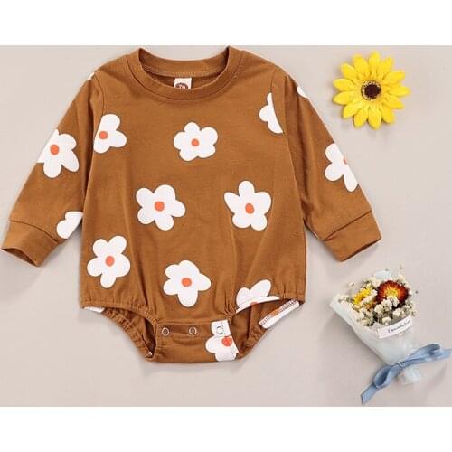 FOCUSNORM 0-24M Autumn Baby Girls Boys Lovely Rompers Sunflowers Printed Long Sleeve Button Jumpsuits