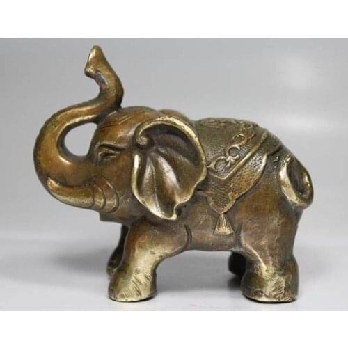 NICE CHINESE OLD Manual hammer brass Chinese auspicious peace elephant statue Garden Decoration Brass Bronze