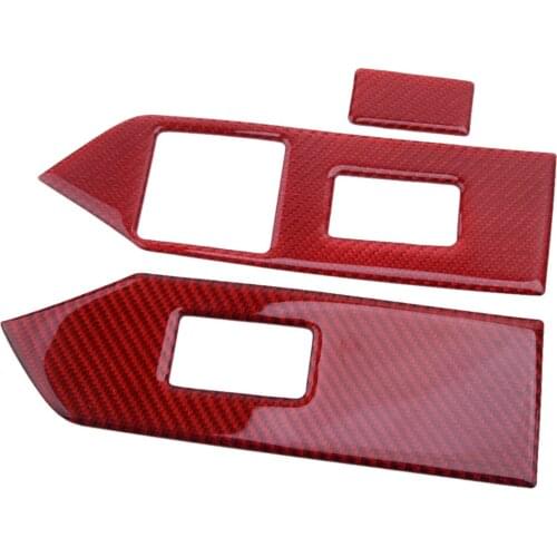 3pcs Carbon Fiber Red Door Window Armrest Lift Switch Button Panel Trim Cover Fit for Ford Mustang 2009 2010 2011 2012 2013