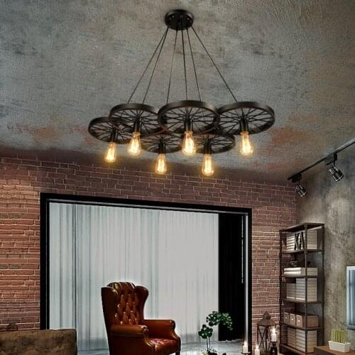 Retro industrial style creative personality clothing salon dining room personality wrought iron wheel chandelier