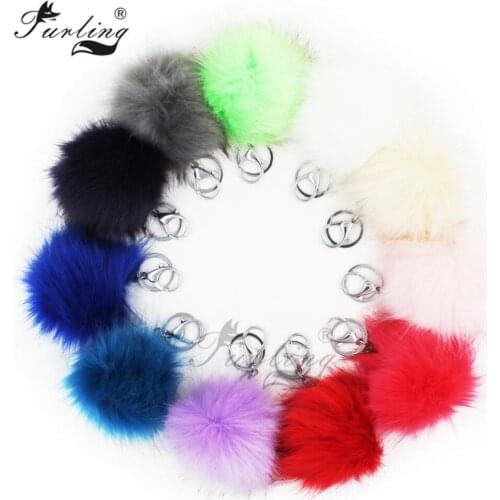Furling Multifunctional Fluffy Faux Fox Fur Pompoms with Key Chain Large Ball Keyring For Women Winter Hat Costume Accessories