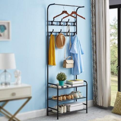 Multifunction 3-Tier Coat Rack Floor Standing Wardrobe Clothes Hanging Storage Shelf Clothing Drying Rack with Shoe Bench 8 Hook