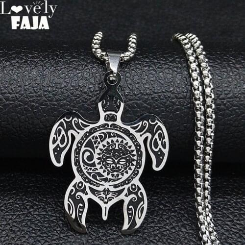 Sun and Moon Stainless Steel Turtle Necklace for Men Silver Color Necklaces Jewelry Christmas Gift cadena hombre N3234S03