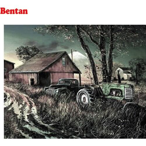 Farm Tractor Car Retro 5D DIY Diamond Painting Kit Full Square Drill Diamond Embroidery Mosaic Needlework Handicraft Decor Gift