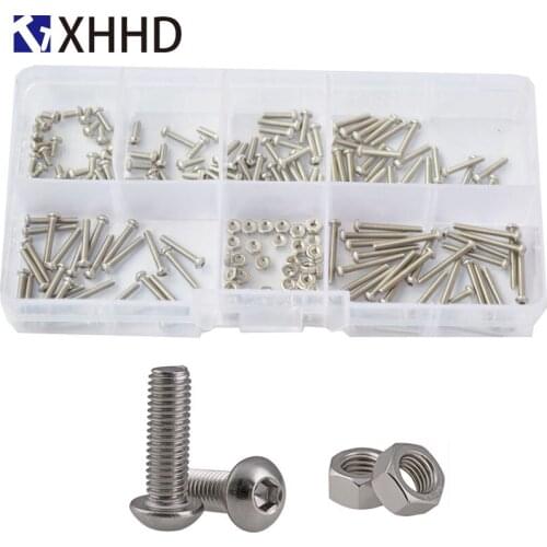 Hex Socket Button Head Cap Screw Metric Thread Pan Round Head Hexagon Machine Bolt Set Assortment Kit Box 304 Stainless Stee M2