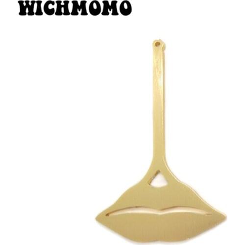 2019 New 2pieces/bag 60mm Gold Aluminium Alloy Wire Drawing Sexy Lips Charms Big Pendant for DIY Necklace Earring Accessories