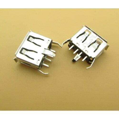 50pcs A Type Flat Angle (180 Degree) Female USB PCB Connector Socket, USB Jack Plug 3 legs+4 pin Repair Parts Replacemen