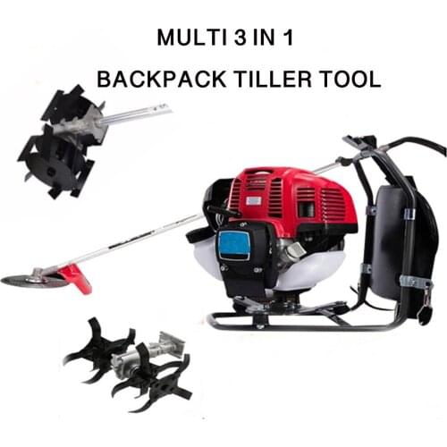 Multi Lawn mower Backpack 52cc 3 in 1 gasoline mini tiller cultivator digging tool hedge trimmer garden farm tool
