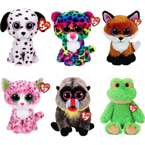 15CM Ty Beanie Big Eyes Dog Leopard Fox Monkey Animal Series Soft Stuffed Plush Doll Accompany Sleeping Toy Kids Birthday Gifts