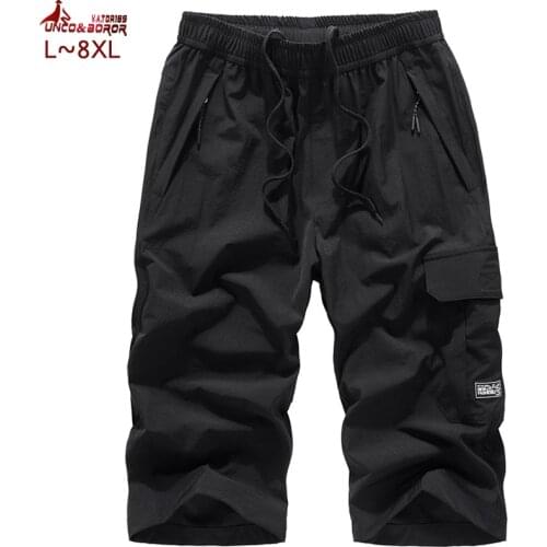 Plus size 7XL 8XL Men`s Knee lenght Cargo Shorts Casual Elastic Waist fitness Bermudas Male Breathable Beach Surfings Shorts men