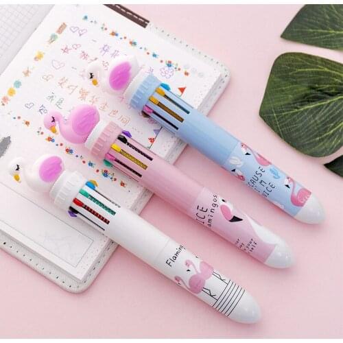 Cute Kawaii Flamingo 10 Colors Ballpoint Pen Creative Multicolor Ball Pens For Kids Writing Japanese Stationery School Supplies
