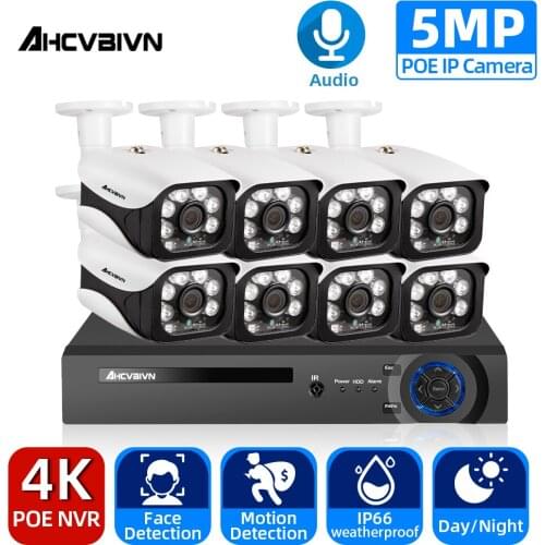 4K 8CH POE NVR Face Detection 5MP Security Camera System Outdoor Waterproof CCTV Video Surveillance Video Recorder Kit Xmeye App