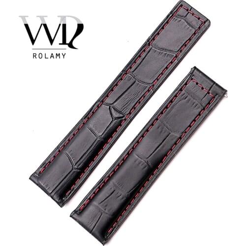 Rolamy 20 22mm Red Stitches High Quality Genuine Leather Replacement Wrist Watch Band Strap Belt For Tag Heuer