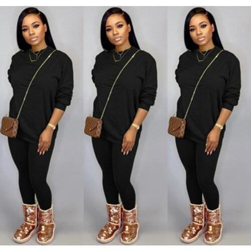 Vestidos De Muje Spring And Autumn Fashion Suit Long-Sleeved Black Round Neck Casual Sweater Sports Loose Tights Pullover