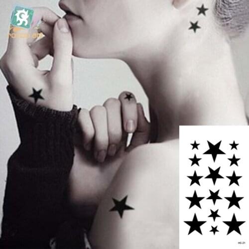 Small size Temporary Tattoo Sticker Black White Star Cat Colorful Wolf Pattern Design Water Transfer Women Body art Fake Tattoo