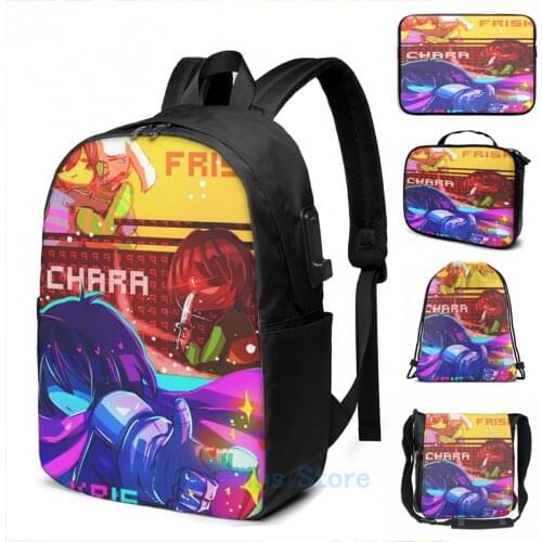 Funny Graphic print [UNDERTALE DELTARUNE] Frisk Chara and Kris USB Charge Backpack men School bags Women bag Travel laptop bag