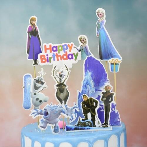 Frozen Princess Anna Elsa Cartoon Cake Decoration Flag Inserting Card Decoration Baking Birthday Props Creative Accessories