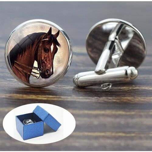 Horse Cufflinks Suit Shirt Best Man Cufflinks Set Glass Cabochon Jewelry Fashion Men Cuff Links gifts