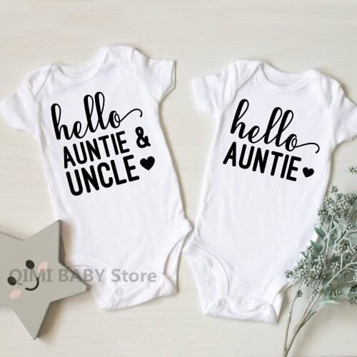 Hello Auntie Uncle Letter Print Newborn Baby Bodysuit Cotton Baby Boy Girl Onesie Short Sleeve Romper Jumpsuit Body Baby Clothes