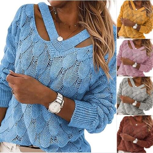 2021 Selling Autumn Womens Sweater Hollow Out Boho Knitting Tunic Top Jumper Loose Fashion Harajuku OL Sweater Knitted Pullover