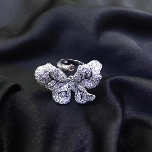 925 sterling silver with cubic zircon butterfly ring cute adjustable size pave stone fine women jewelry free shipping