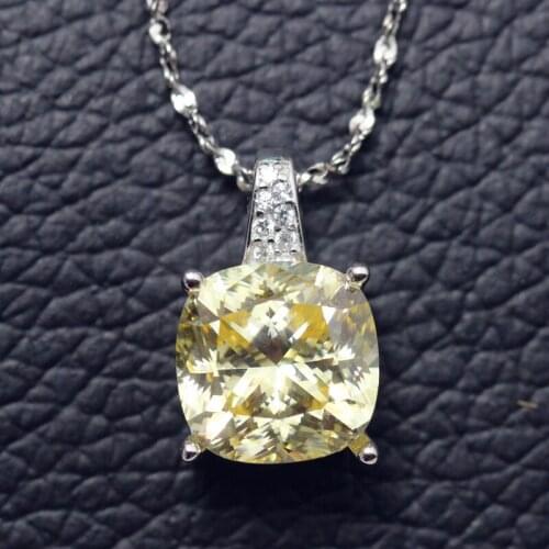 Fancy vivid yellow stone Necklace pendants 925 silver Cubic Zircon pendant women jewelry square shape CZ free shipping