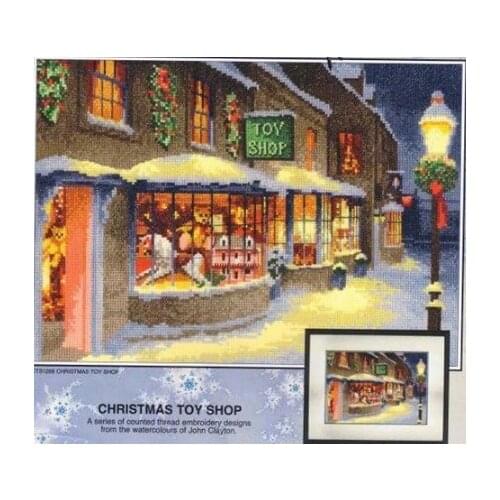 Gold Collection Counted Cross Stitch Kit Christmas Toy Shop Shoppe Night Street