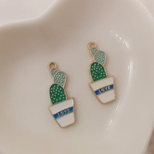 10pcs 22*12mm alloy metal enamel cactus pendant fashion potted succulents DIY pendant bracelet earrings jewelry making